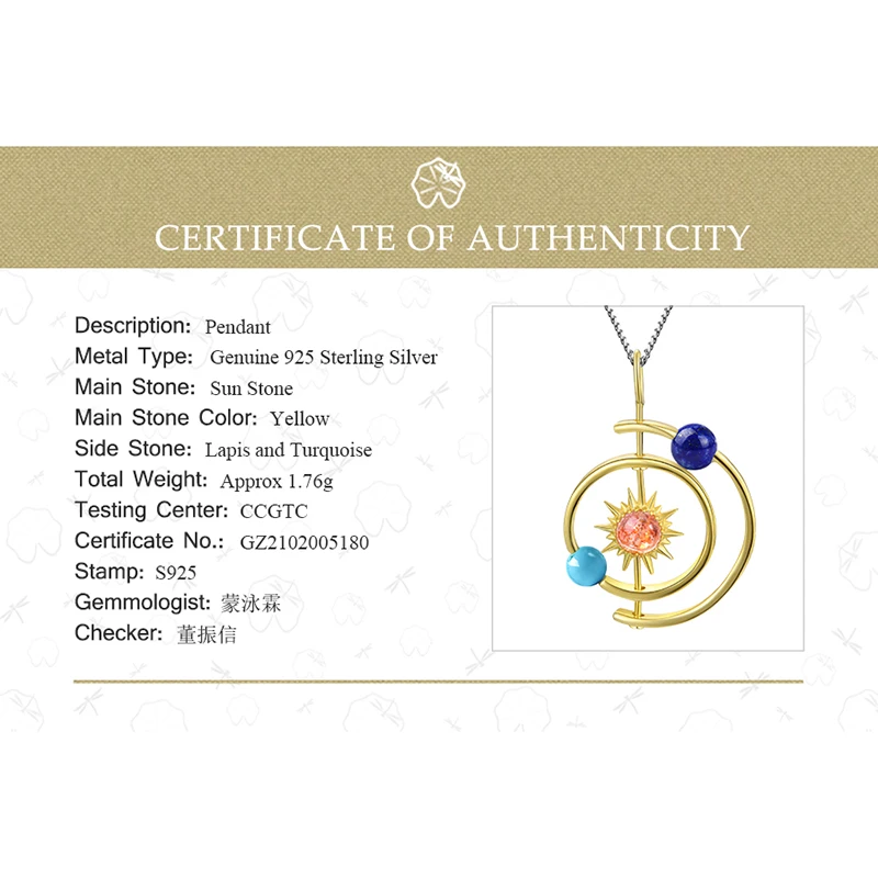 Women Gift Lotus Fun Real 925 Sterling Silver Handmade Fine Jewelry 18K Gold Creative Solar System Pendant without Necklace pendant necklace silver pendant