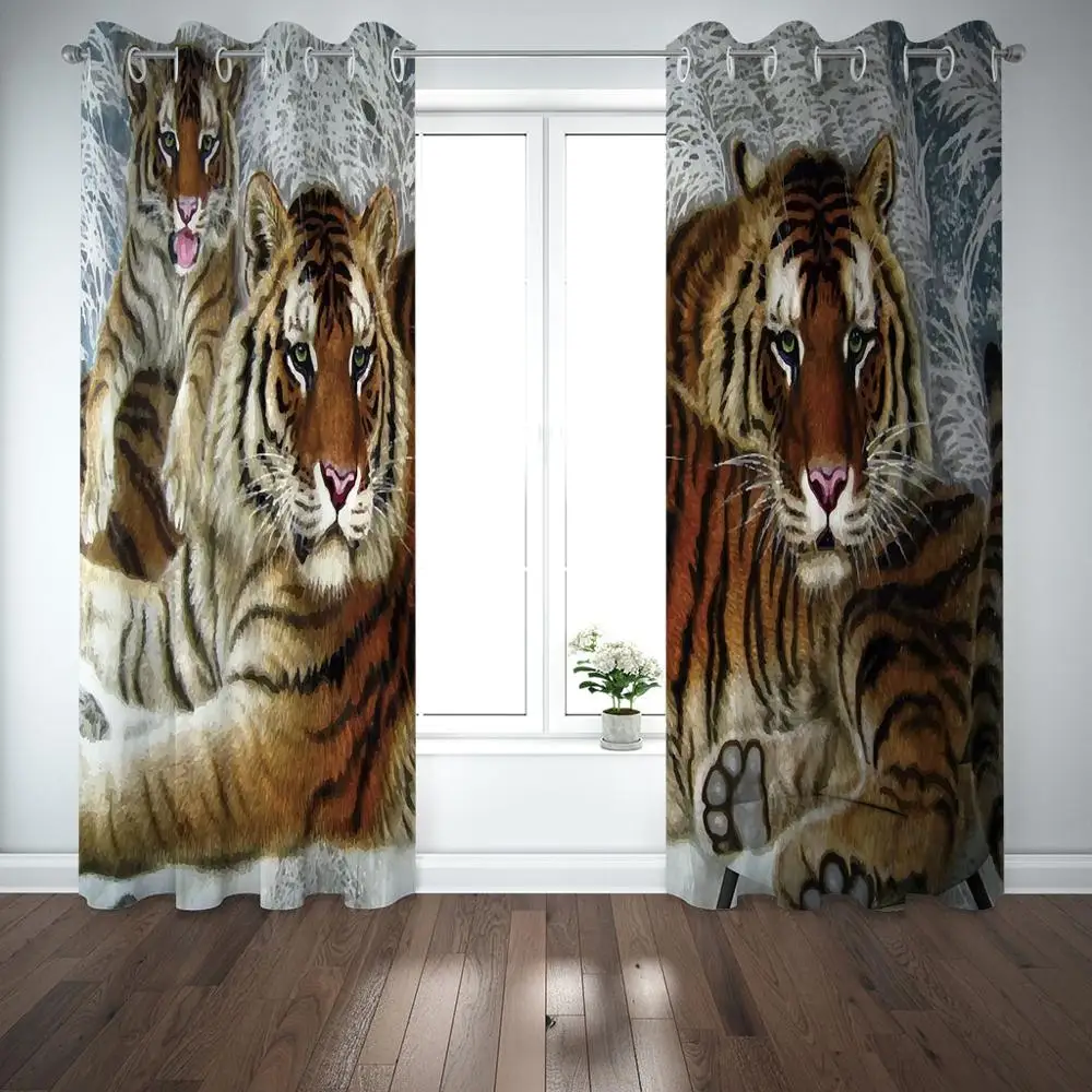 Cortinas de janela de tigre juvenil para quarto, sala de estar, cortinas de  tigre animal 3D