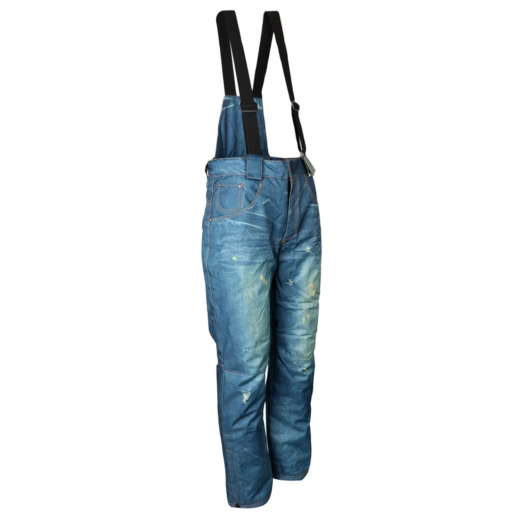 Men's Ski Snow Pants Denim Waterproof Outdoor Snowboard Thermal Jeans Trousers  with Detachable Bib
