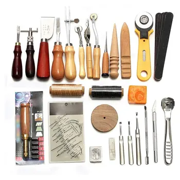 

37PCS Professional Leather Craft Tools Kit Hand Sewing Stitching Punch Carving Work Saddle Leathercraft Accessories DIY Tool