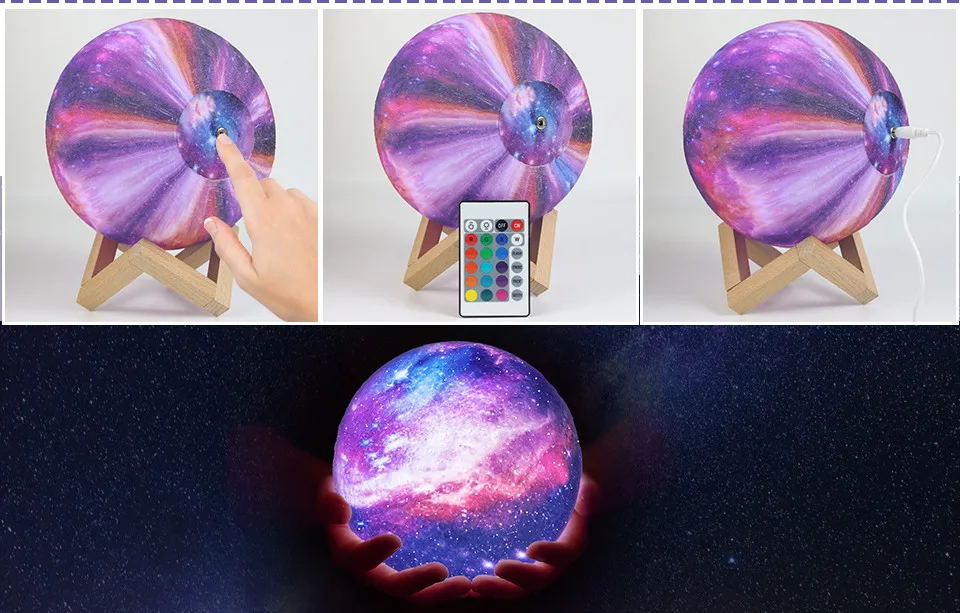 3d night light Galaxy Moon Lamp 3D Print Starry Night Light Touch USB Rechargeable 16 Colors Changing Remote Control Kids Gifts for Home Decor night lamp for bedroom