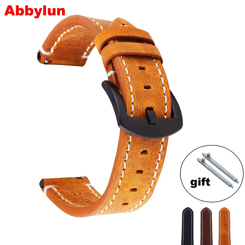 

5 Pieces Watch Accessories Explosive Genuine Leather Strap Retro Full Leather Strap Yellow Black Watchband GearS3