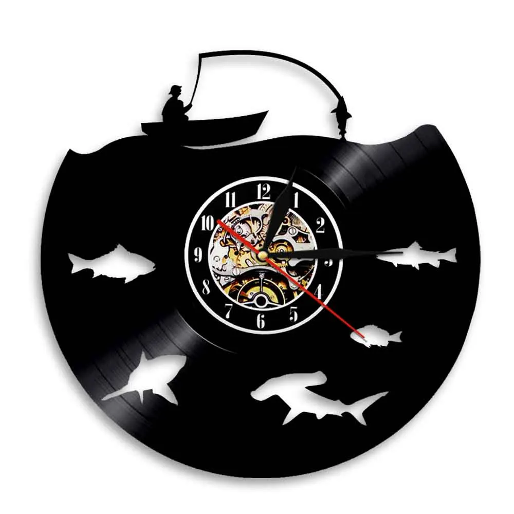 

Настенные часы Fishmen с виниловой пластиной для рыбалки, декоративные подвесные винтажные художественные украшения для дома