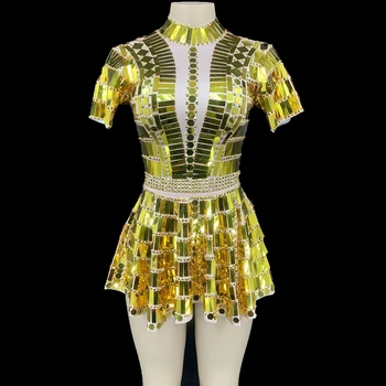 

Sparkly Rhinestones Sequined Dress Sexy Performance Stage Wear Women Party Prom Birthday Celebrate Outfit Singer Dance Costume