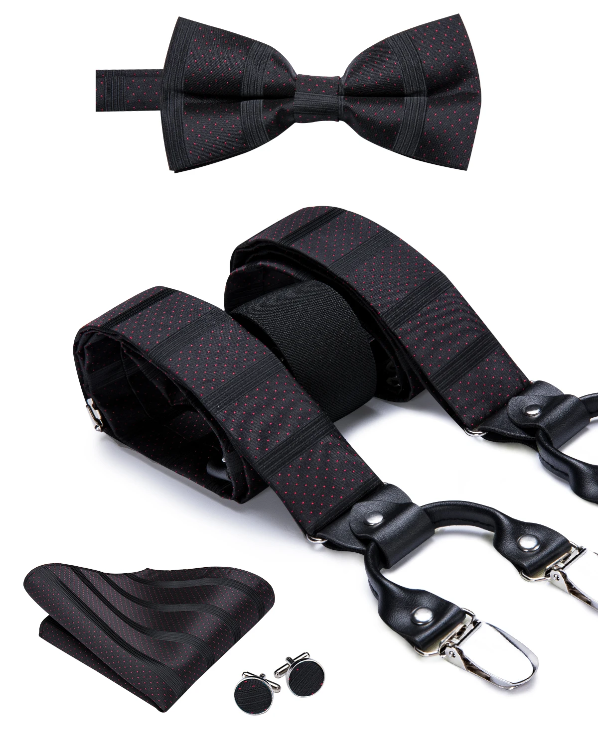 BD3010 Hi-Tie шелк для взрослых мужские подтяжки галстук бабочка Запонки Набор Кожа Металл 6 зажимы подтяжек Эластичные подтяжки для мужчин коралловый персик - Цвет: BD3010