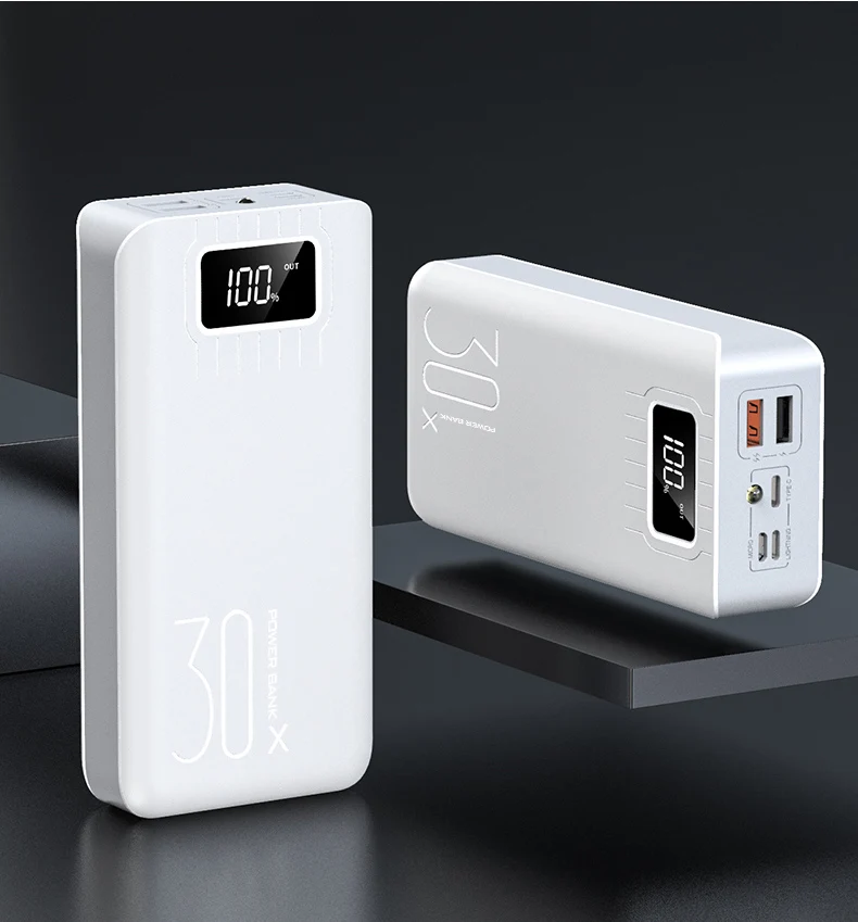 White 30000 мАч Внешний аккумулятор, внешний аккумулятор, 2 USB светодиодный внешний аккумулятор, type-c, портативное зарядное устройство для мобильных телефонов Apple, Xiaomi - Цвет: White