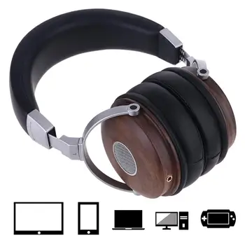 

3.5mm Stereo Wooden Over-ear Earphone Headphone Headset for PC Cellphone Tablet R9CB