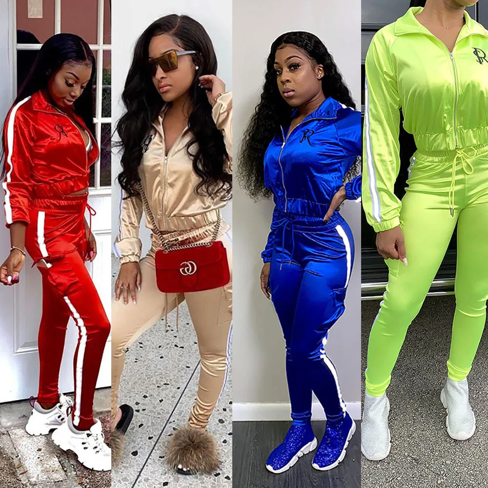 

Europe and the United States new women's autumn urban casual temperament stitching personality reflective webbing casual suit