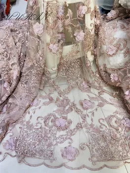 

nigerian embroidered net lace fabric with rhinstones beadshot sale tulle lace applique fabric for party dress