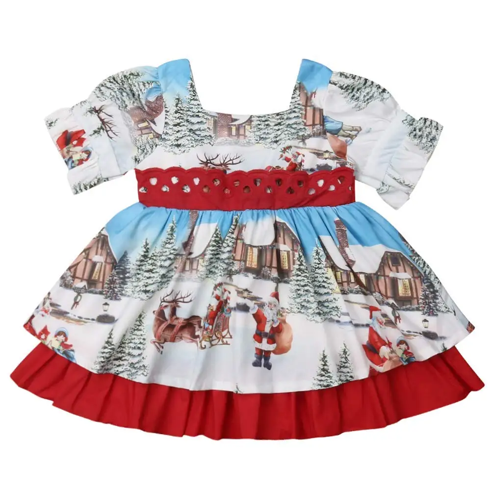 Christmas Toddler Kids Baby Girl Xmas Dress 1-6Y Flowers Print Party Cartoon Santa Swing Dress Clothes - Цвет: B