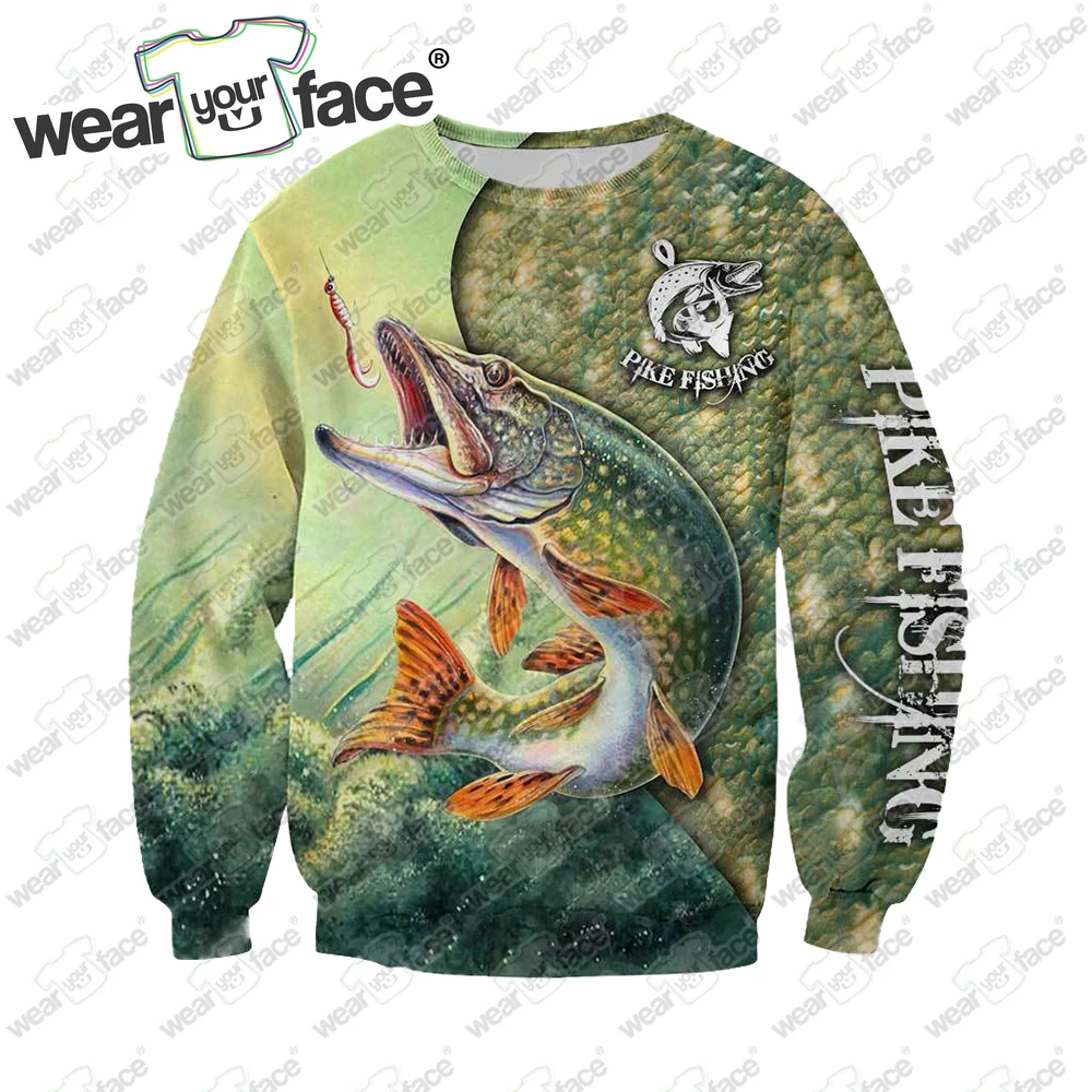 Pike Fishing 3D All Over Printed Sweatshirts Zipper Hoodies Tracksuits Shorts Casual Sports Streetwear Vocation Unisex Clothing