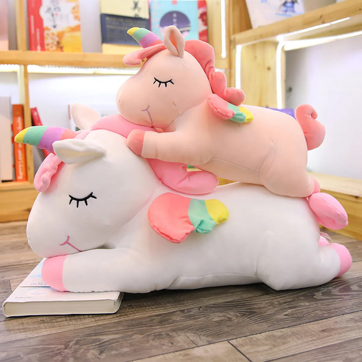 

INS Angel Unicorn Doll Plush Toys Rainbow Pony Doll Women's Strip Pajama Pillow Sofa Cushion