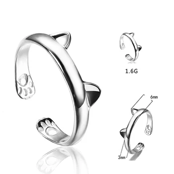 

New Fashion Silver Color Tiny Cat Ear Open Rings Design Animal Cat Rings Women Bague Party Gift Accessories Jewelry