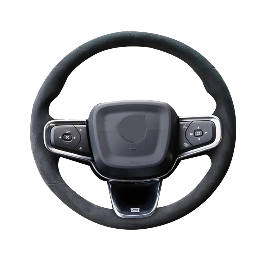 

All Black Suede Leather Steering Wheel Red Stitch on Wrap Cover Fit For Volvo Xc60 2018-2019