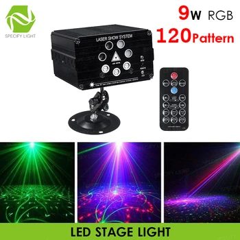 

2019 120 Patterns Sound Activated Laser Projector Light DJ Disco LED Music 9W RGB Lighting Lamp for Christmas KTV Home Party