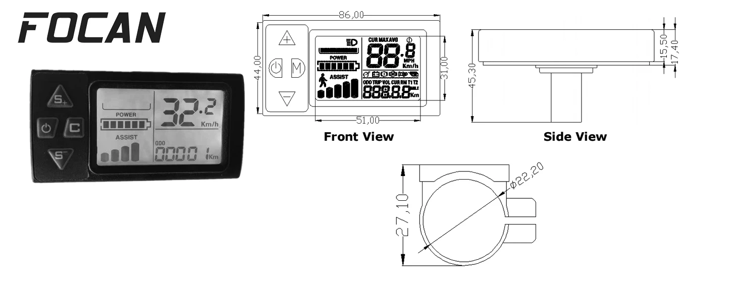 Controlador de bicicleta elétrica com painel LCD,