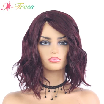 

X-TRESS Purple Color Short 11inch Synthetic Wigs for White Women Wave Machine Made Wigs Heat Resistant Cospiay/Daily Wig