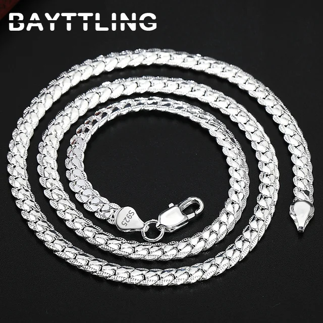 BAYTTLING S925 Sterling Silver Gold/Silver 8/18/20/24 Inch Side Chain Necklace For Women Men Fashion Jewelry Gifts Silver Necklace