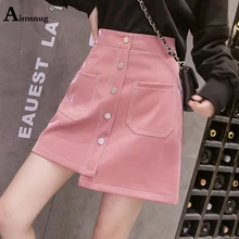 ^^Best Offers Autumn New Ins PU Bright Light Skirts Women High Waist Skirt Mini Pink Pocket zipper Button Female A-line Safety Skirt Saias ^^Best Offers Autumn New Ins PU Bright Light Skirts Women High Waist Skirt Mini Pink Pocket zipper Button Female A-line Safety Skirt Saias