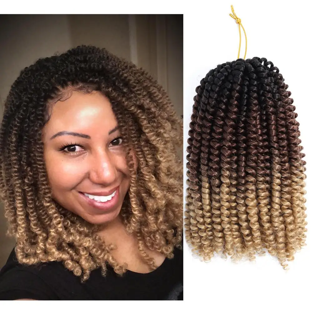 

DAIRESS 8" Ombre Fluffy Spring Twist Crochet Braids 30Stands Fold Spring Twist Hair Synthetic Braiding Hair Extensions