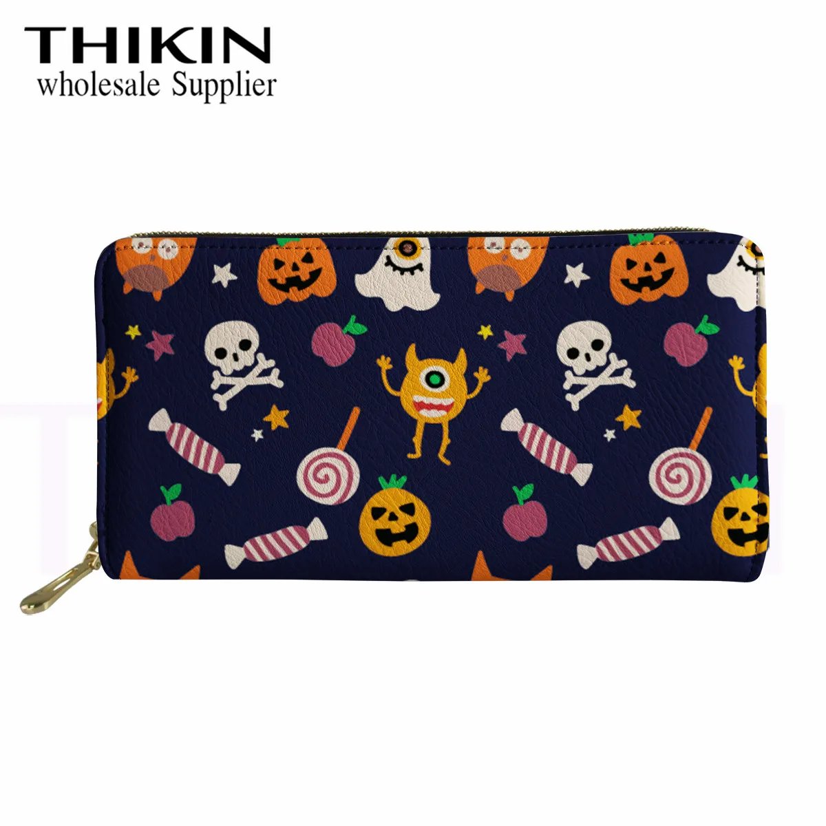 Длинный женский кошелек на молнии с милым изображением маленького монстра THIKIN