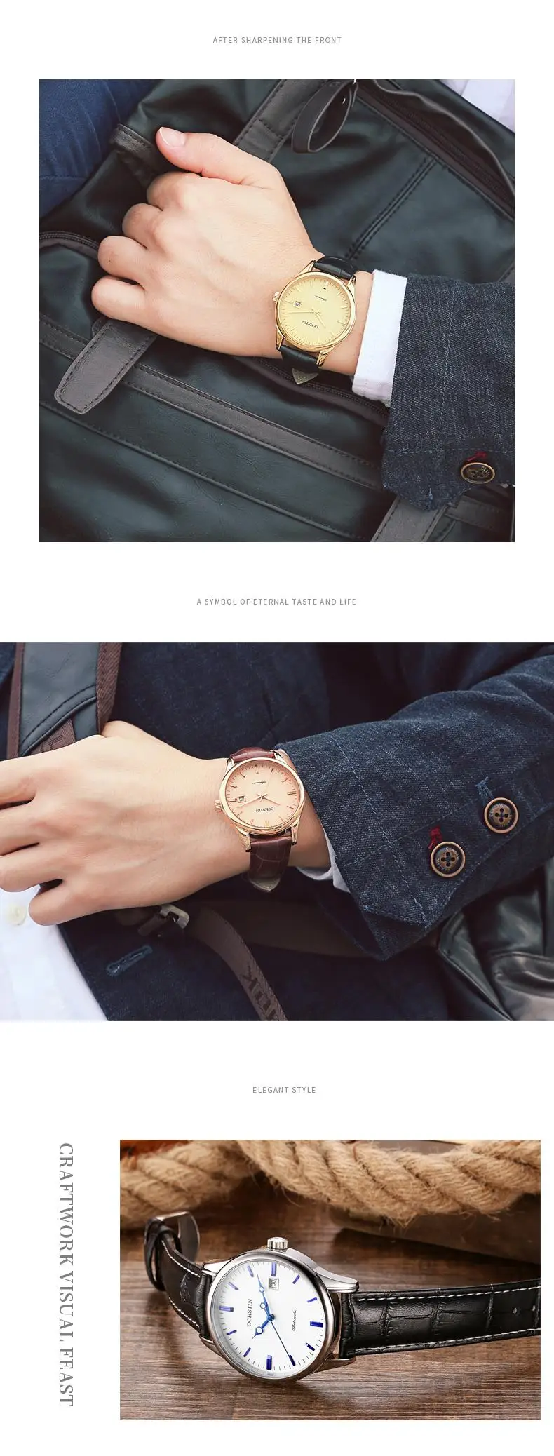 Модные автоматические механические часы из розового золота ochстin, мужские автоматические календарные часы, роскошные деловые мужские наручные часы от ведущего бренда
