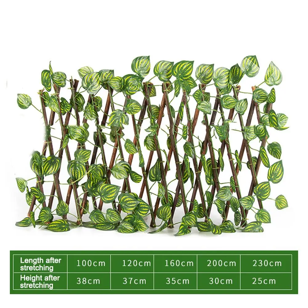 Retractable Artificial Garden Fence Expandable Faux Ivy Privacy Fence Wood Vines Climbing Frame Gardening Plant Home Decorations