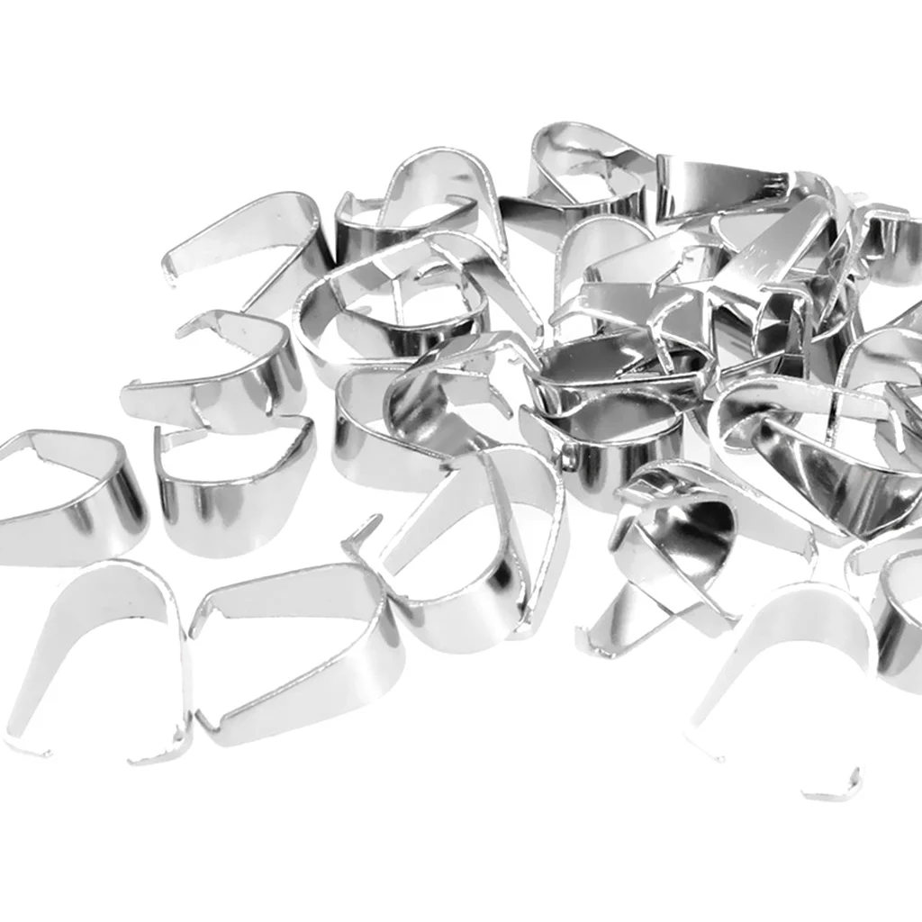 100 Pieces silver color Stainless Steel Pendant Pinch Bails Connector Clasps Jewelry DIY Findings
