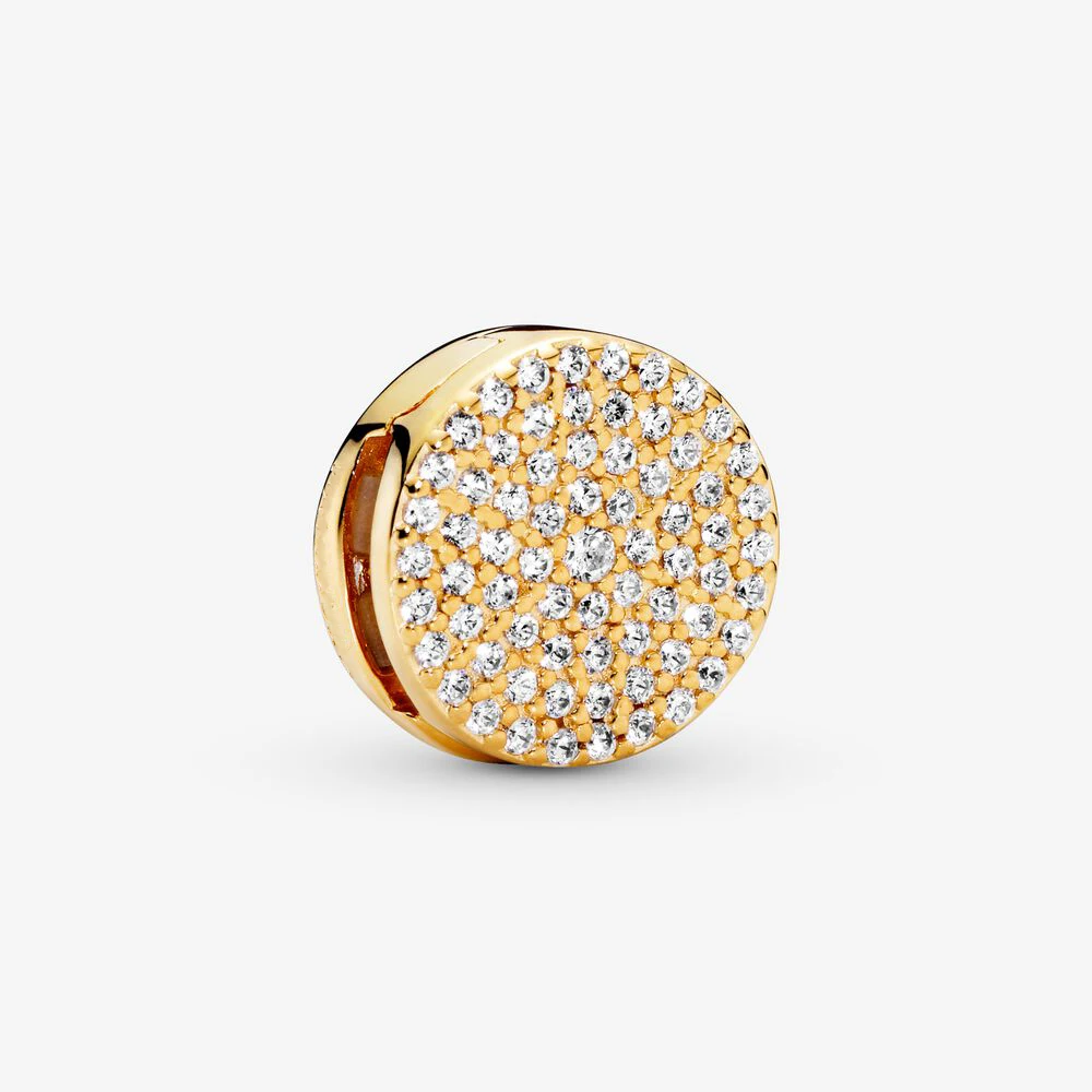 

Lady DIY Hot Gold Round PavE Clip Charm 100% 925 Sterling Silver Bracelets Jewelry fit Original Pandora TRENDY Sterling Silver