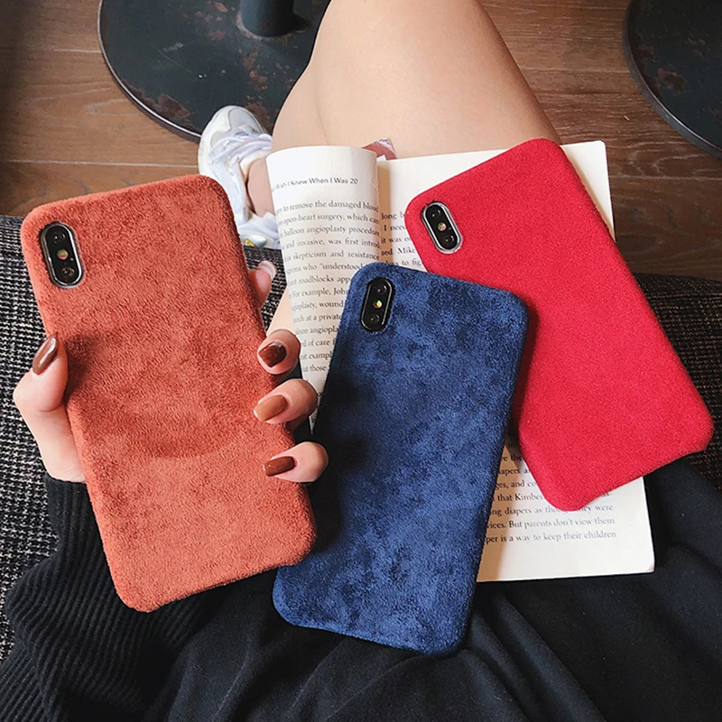 

Warm Winter flannel Phone Case For iPhone 11 11 Pro Max XR X XS Max 6 6S 7 8Plus Solid Color Hard PC Protection Back Cover Coque