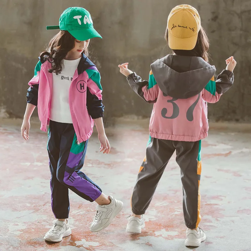 

Set Middle And Large Girls 2019 New Style Children chao yang Gas Autumn Clothing Child Love Expression Zip-up Shirt Casual Hoodi