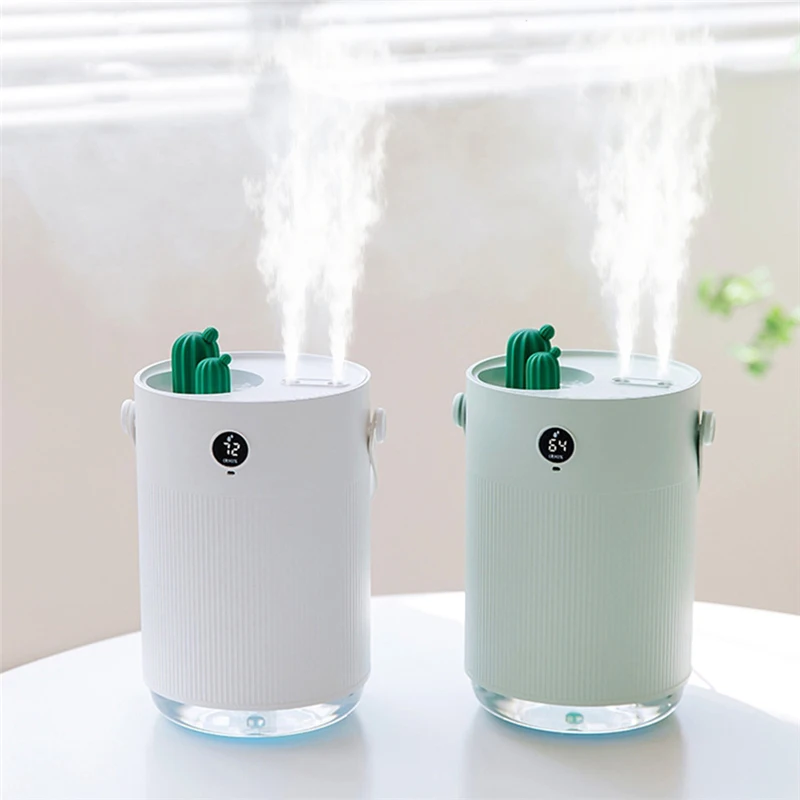

1000ML Air Humidifier Double Spray Mist Maker Humidity Ultrsonic Cool Mist Aroma Oil Diffuser LED Light Cactu USB Humidificador