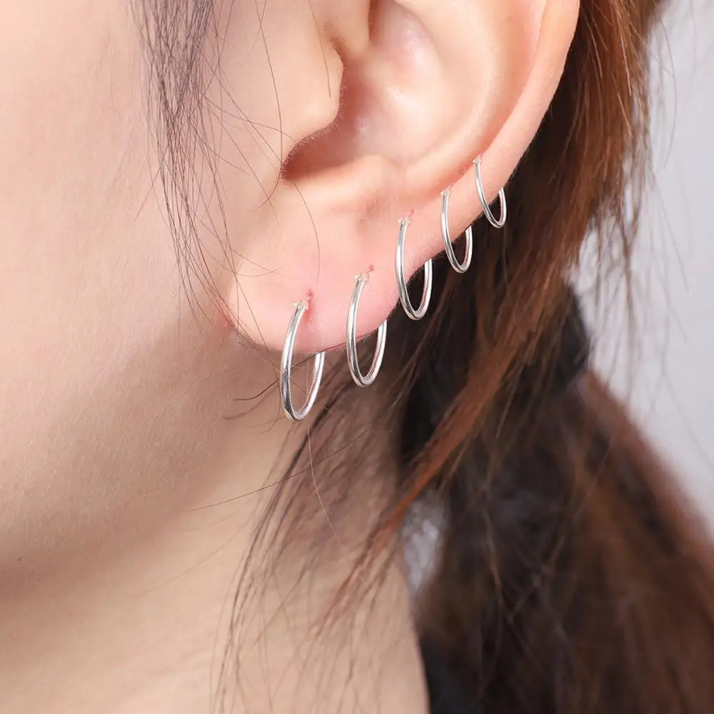 1 Pair Small Hoop Earrings Silver Color Fashion Women Girl Simple Round Ear Ring Bone Buckle Punk Party Jewelry | Украшения и
