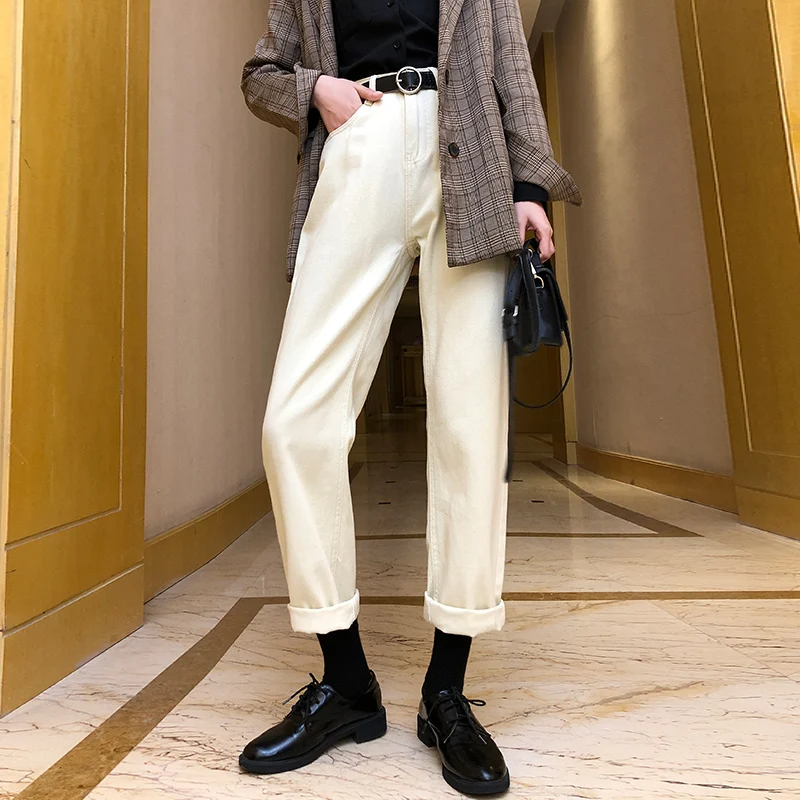 FINEWORDS Autumn Loose Plus Size Wide Leg Jeans Casual High Waist Boyfriend White Jeans Boot Cut Vintage Denim Harem Baggy Jeans