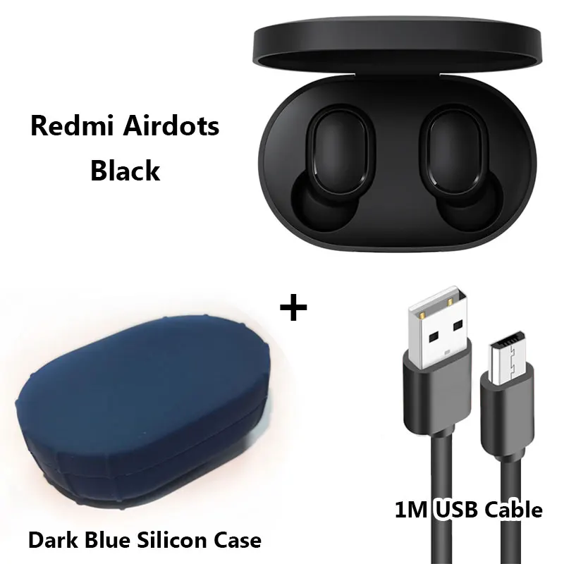 Xiaomi Redmi Airdots TWS Bluetooth наушники стерео бас Беспроводные Bluetooth 5,0 Eeadphones с микрофоном свободные Наушники управление AI - Цвет: Cable Darkblue Case