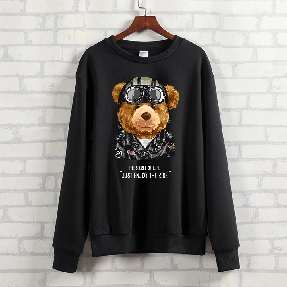 

BLINGPAW Autumn Clothes Teddy Bear The Secret of Life Letter Printed Unisex Heavy Blend Crewneck Sweatshirt Long Sleeve