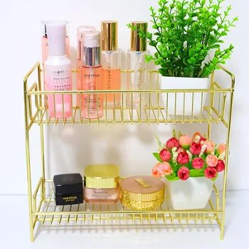 

Gold Iron Art Nordic Makeup Organizer Double layer Cosmetic Organizer Multifunctional Makeup Storage Box Lipstick Holder
