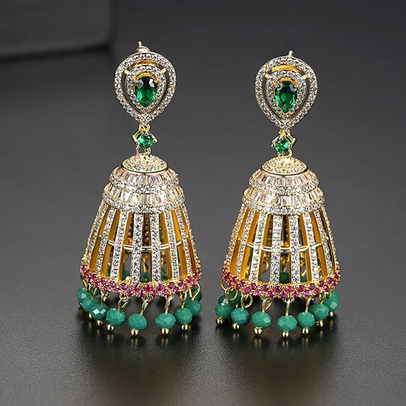 Индийские серьги Jhumka с цирконом AAA серьги-подвески в виде колокола бусинами для