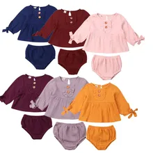 6 Цвета одежда для малышей плотное платье для девочек, топы с длинными рукавами шорты из хлопчатобуманой ткани "канифас" комплект одежды осенняя одежда