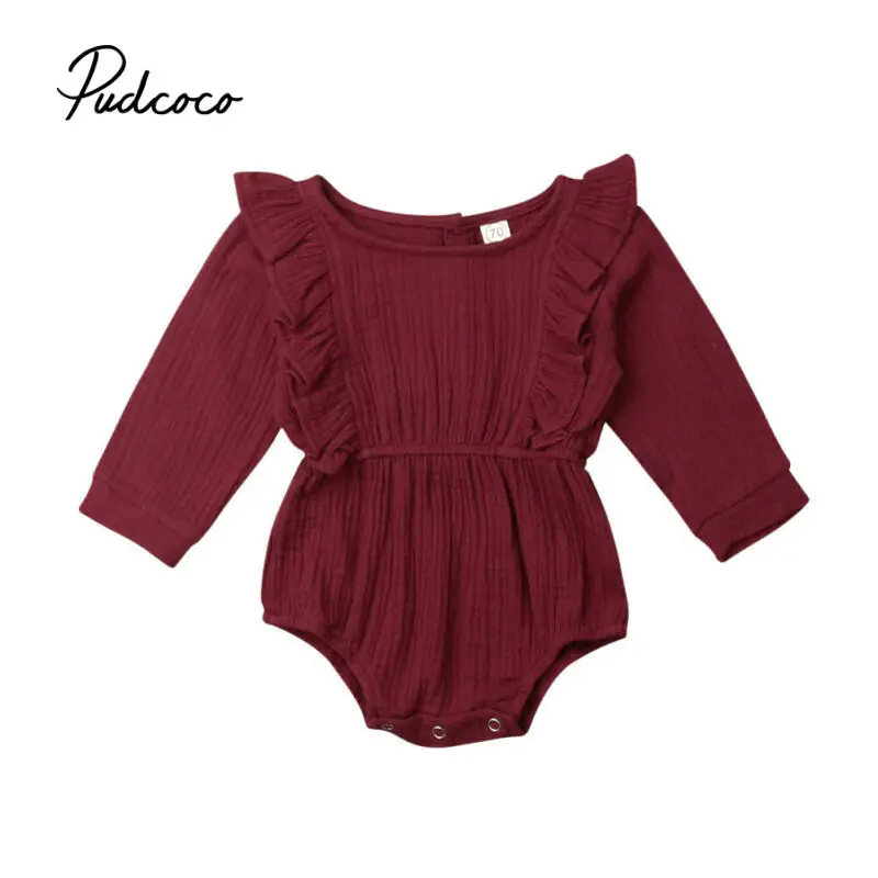 

New Newborn Baby Girl Bodysuits Long Sleeve Clothes Solid Button Girls Knitted Wine Red Baby Bodysuit Jumpsuit Playsuit Outfits