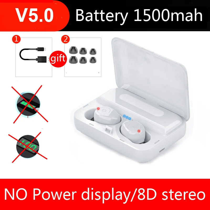 NO power display V5.0 TWS беспроводные Bluetooth наушники HD 8D стерео наушники с шумоподавлением игровая гарнитура с микрофоном 1500 мАч Внешний аккумулятор - Цвет: NO power display