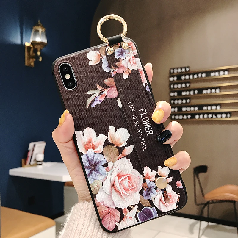 Q Для iPhone 11 чехол Модный цветочный держатель для телефона чехол для iPhone 8 Plus 6 6s 7 X XR XS 11 pro max Мягкий ТПУ ремешок чехол Etui - Цвет: Q