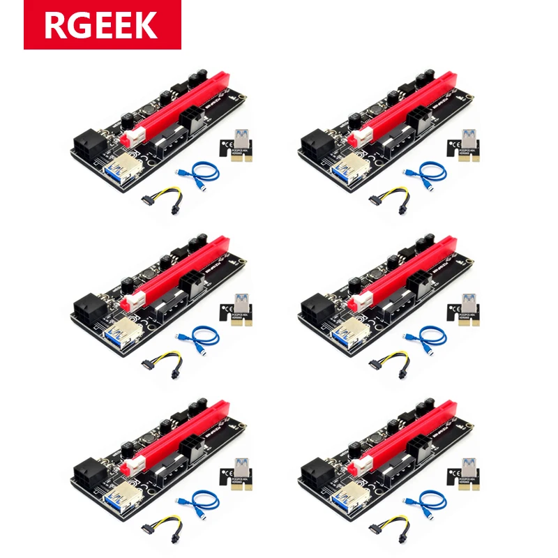 RGEEK 6 шт. VER009 USB 3.0 PCI-E райзер VER 009S экспресс 1X 4x 8x 16x адаптер pcie карта SATA 15pin до