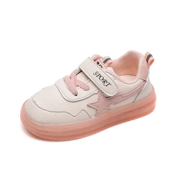 

2020 Autumn New Children's PU Leather LED Shoes Boys Girls Soft Bottom White Shoes Baby Casual Luminous Sneakers Toddler D08044