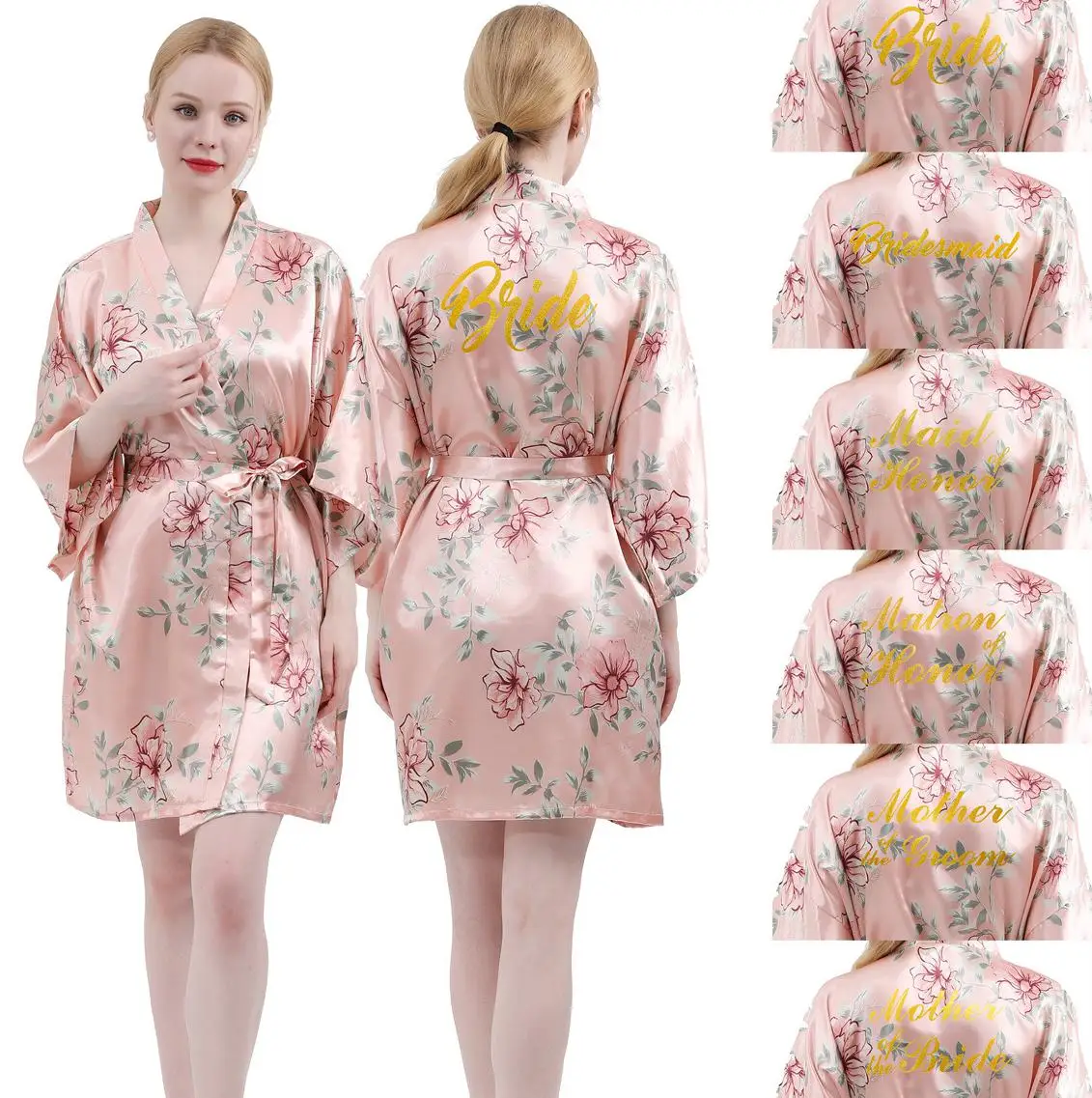 

Bride Bridesmaid Robe Sleepwear Wedding Morning Gown Sexy Women Nightgown Nightwear Print Flower Kimono Bath Gown Home Dress