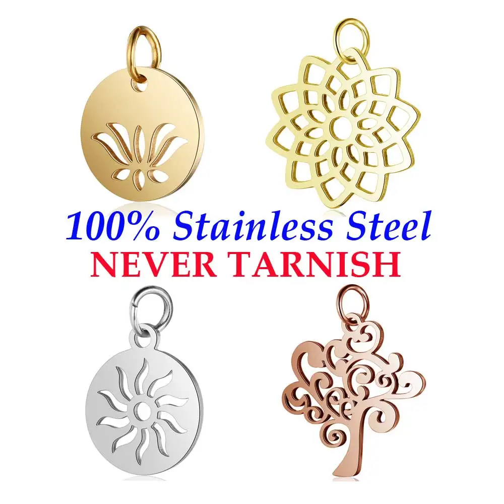 5 Pieces Lotus Sun Life Of Tree Charm Wholesale 316 Stainless Steel Diy