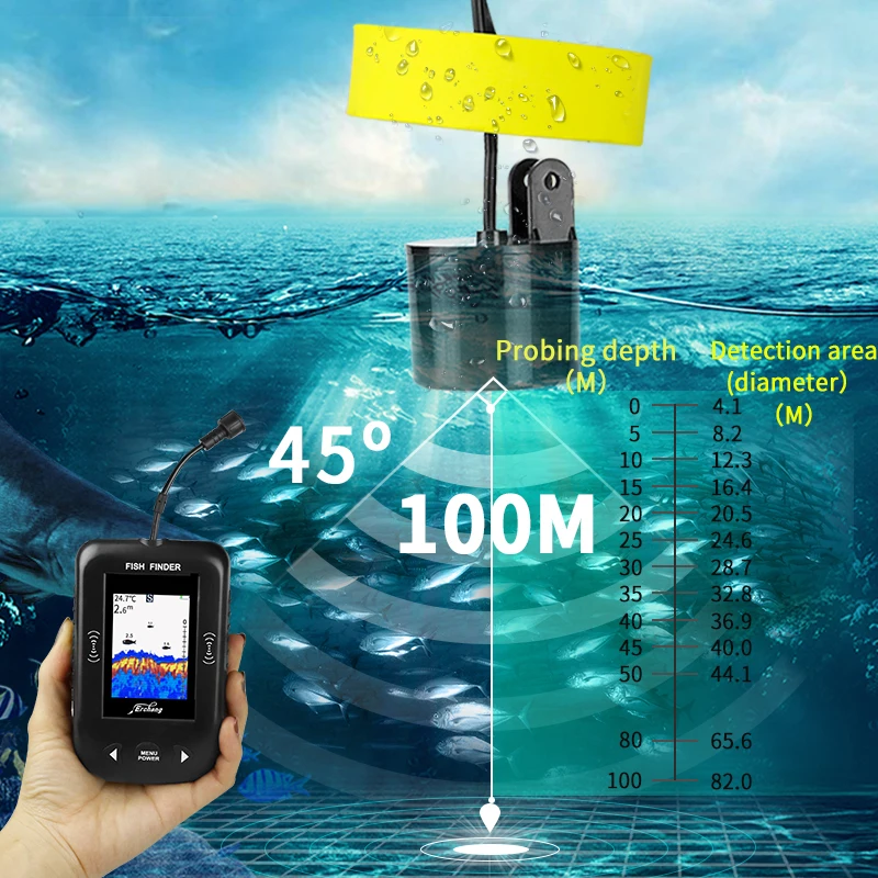 Erchang XF02 портативный рыболокатор 9 м кабель эхолот сигнализации 0,6-100 м глубина рыболокатор датчик Sonar для рыбалки