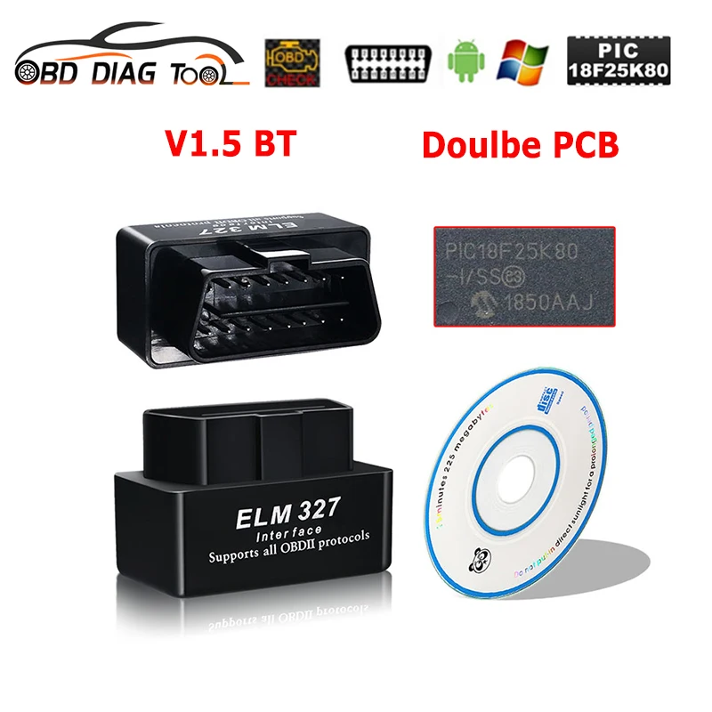 Новейший автомобильный диагностический прибор ELM327 V1.5 PIC18F25K80 OBD2 Мини ELM 327 1 5