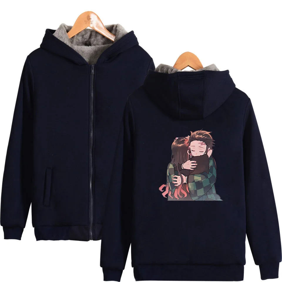 Зимние мужские куртки и пальто японского аниме демон Slayer Kimetsu No Yaiba негабаритных худи утепленный теплый свитшот на молнии с капюшоном