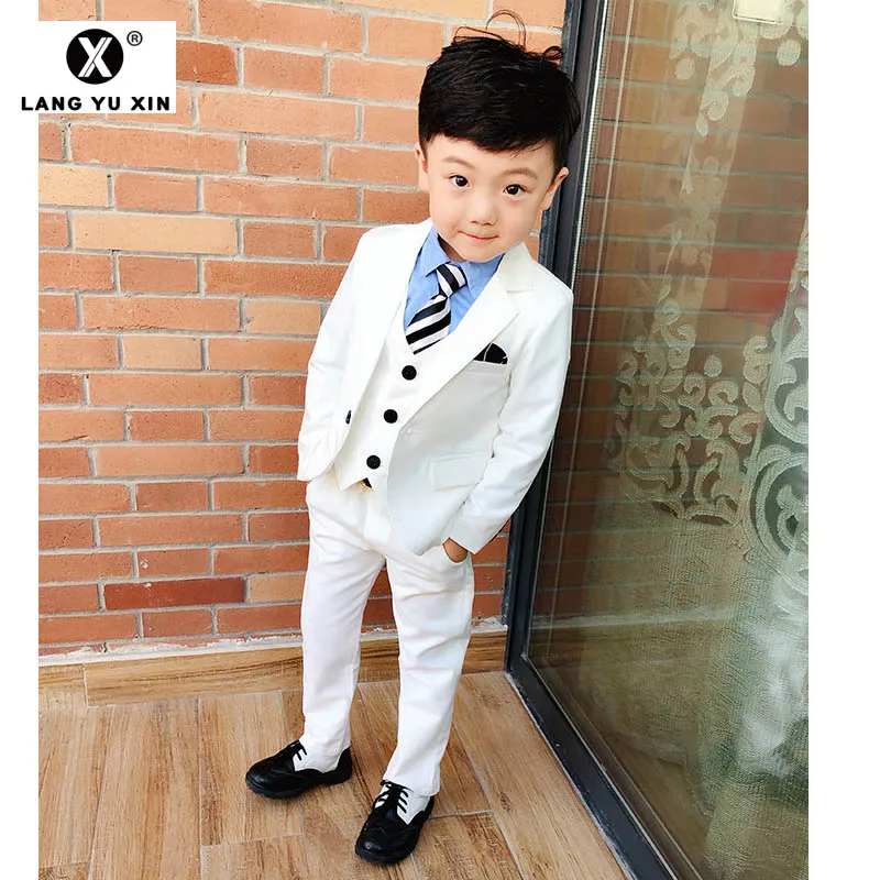 

Children's Spring and Autumn Suit Boys Set Wedding Show Evening Gown Party Costume Navy Three-piece Jacket + Vest + Pants
